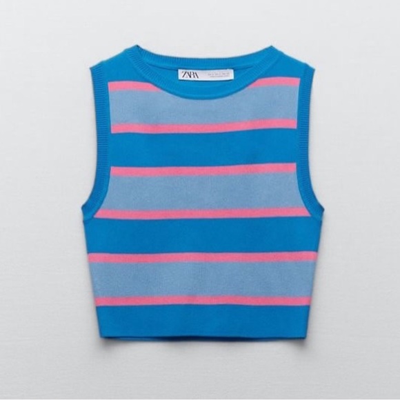 Zara Blue and Pink Striped Cropped Tank Top - Picture 6 of 6